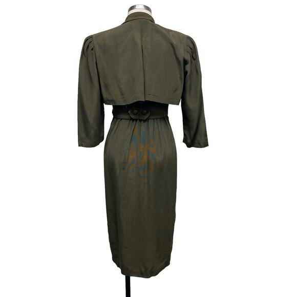 Vintage Dawn Joy Womens Size 3 Green Double Breast Button Cape Dress - Picture 9 of 10